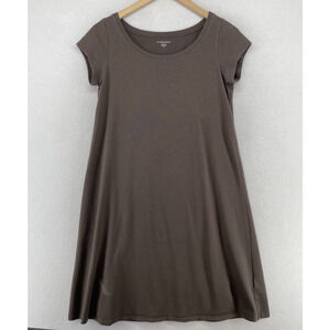EILEEN FISHER Dress PM Petite Stretch Organic Cotton Jersey Cap Sleeve Gray USA